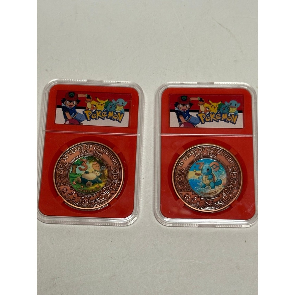 2x Pokémon 30 Years Adventure 1 oz .999 Copper Round Ingenuity Snorlax Squirtle
